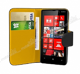 Nokia Lumia 820 Siyah Yan Czdanl Klf