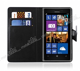 Nokia Lumia 925 Czdanl Standl Siyah Deri Klf