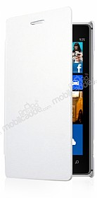 Nokia Lumia 925 nce Yan Kapakl Beyaz Deri Klf