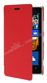 Nokia Lumia 925 nce Yan Kapakl Krmz Deri Klf