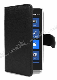 Nokia X / X Plus Czdanl Yan Kapakl Siyah Deri Klf