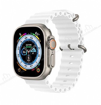 Ocean Apple Watch Ultra Beyaz Silikon Kordon (49mm)