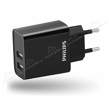 Philips 2 USB-A Siyah Şarj Adaptörü