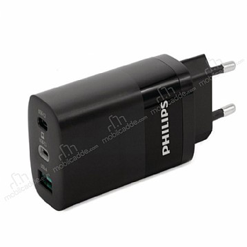 Philips USB-A & 2 USB-C 65W Siyah arj Adaptr