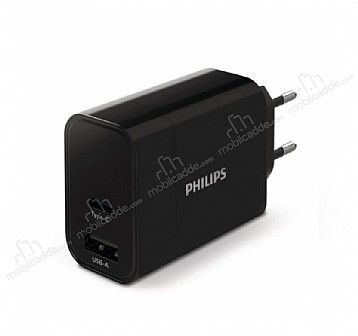 Philips USB-A & USB-C 30W PD Siyah arj Adaptr