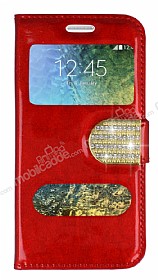 PinShang Samsung Galaxy E5 ift Pencereli Tal Standl Rugan Krmz Klf