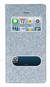 Pinshang iPhone SE / 5 / 5S Pencereli Simli Silver Klf