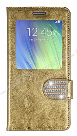 PinShang Samsung Galaxy A7 Pencereli Tal Standl Rugan Gold Klf
