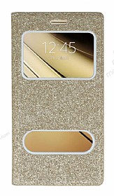 Pinshang Samsung Galaxy C7 SM-C7000 Pencereli Simli Gold Klf