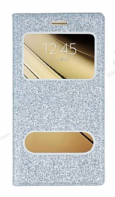 Pinshang Samsung Galaxy C7 SM-C7000 Pencereli Simli Silver Klf