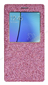 Pinshang Samsung Galaxy Note 5 Pencereli Simli Pembe Klf