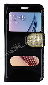 PinShang Samsung i9800 Galaxy S6 ift Pencereli Tal Standl Rugan Siyah Klf