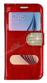 PinShang Samsung i9800 Galaxy S6 ift Pencereli Tal Standl Rugan Krmz Klf