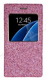 Pinshang Samsung Galaxy S6 Pencereli Simli Pembe Klf