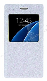 Pinshang Samsung Galaxy S6 Pencereli Simli Beyaz Klf