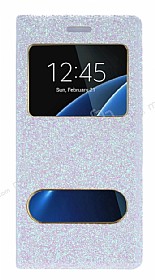 Pinshang Samsung Galaxy S7 Edge Pencereli Simli Beyaz Klf