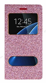 Pinshang Samsung Galaxy S7 Edge Pencereli Simli Pembe Klf