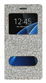 Pinshang Samsung Galaxy S7 Edge Pencereli Simli Gold Klf