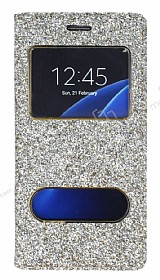 Pinshang Samsung Galaxy S7 Pencereli Simli Gold Klf