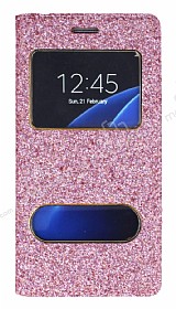 Pinshang Samsung Galaxy S7 Pencereli Simli Pembe Klf