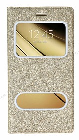 Pinshang Sony Galaxy C5 Pencereli Simli Gold Klf