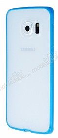 PIPILU Samsung Galaxy S6 Edge Mavi Silikon Kenarl effaf Rubber Klf