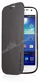 PIPILU Samsung i9190 Galaxy S4 Mini nce Yan Kapakl Standl Siyah Deri Klf