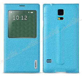 Remax Samsung i9600 Galaxy S5 Uyku Modlu Pencereli Mavi Klf