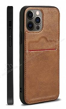 Eiroo AJ Serisi iPhone 12 Pro Max Kartlkl Kahverengi Deri Klf
