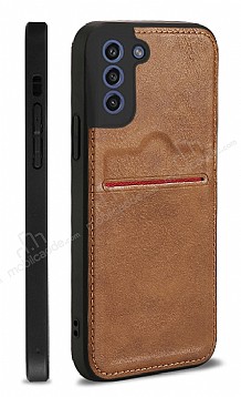 Eiroo AJ Serisi Samsung Galaxy S21 FE 5G Kartlkl Kahverengi Deri Klf