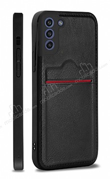 Eiroo AJ Serisi Samsung Galaxy S21 FE 5G Kartlkl Siyah Deri Klf