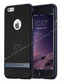Rock iPhone 6 / 6S Mavi Metalik Kenarl Siyah Silikon Klf