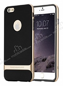 Rock iPhone 6 Plus / 6S Plus Gold Metalik Kenarl Siyah Silikon Klf