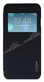 Rock iPhone 6 Plus / 6S Plus Pencereli nce Yan Kapakl Siyah Deri Klf