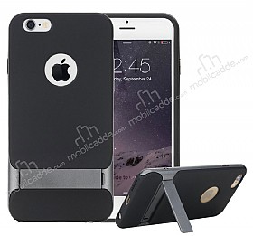 Rock Royce iPhone 6 / 6S Dark Silver Metalik Kenarl Standl Siyah Silikon Klf