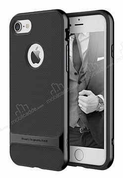 Rock Royce iPhone 7 Siyah Metalik Kenarl Siyah Silikon Klf