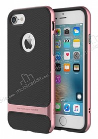 Rock Royce iPhone 7 Rose Gold Metalik Kenarl Siyah Silikon Klf