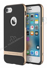 Rock Royce iPhone 7 Gold Metalik Kenarl Siyah Silikon Klf