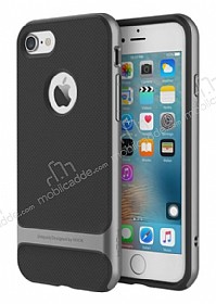 Rock Royce iPhone 7 Gri Metalik Kenarl Siyah Silikon Klf