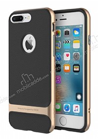 Rock Royce iPhone 7 Plus Gold Metalik Kenarl Siyah Silikon Klf