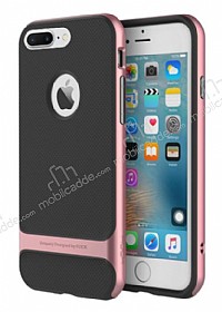 Rock Royce iPhone 7 Plus Rose Gold Metalik Kenarl Siyah Silikon Klf