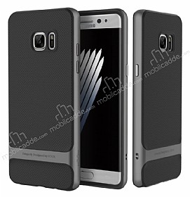 Rock Royce Samsung Galaxy Note FE Dark Silver Metalik Kenarl Siyah Silikon Klf