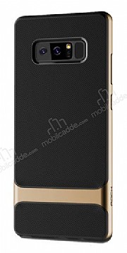 Rock Royce Samsung Galaxy Note 8 Gold Metalik Kenarl Siyah Silikon Klf