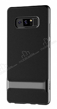 Rock Royce Samsung Galaxy Note 8 Dark Silver Metalik Kenarl Siyah Silikon Klf