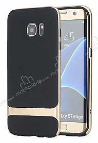 Rock Royce Samsung Galaxy S7 Edge Gold Metalik Kenarl Siyah Silikon Klf