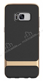Rock Royce Samsung Galaxy S8 Gold Metalik Kenarl Siyah Silikon Klf