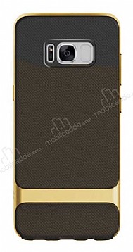 Rock Royce Samsung Galaxy S8 Plus Dark Gold Metalik Kenarl Siyah Silikon Klf