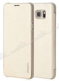 Rock Touch Samsung Galaxy Note 5 nce Yan Kapakl Gold Deri Klf