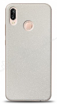 Dafoni Huawei P20 Lite Beyaz Parlak Simli Telefon Kaplama