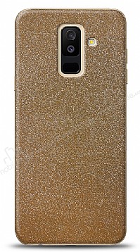 Dafoni Samsung Galaxy A6 Plus 2018 Gold Parlak Simli Telefon Kaplama